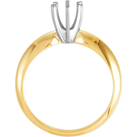 14k Yellow Gold & Platinum 5-5.3mm Round 6-Prong Heavy Solitaire Ring Mounting, Size 6