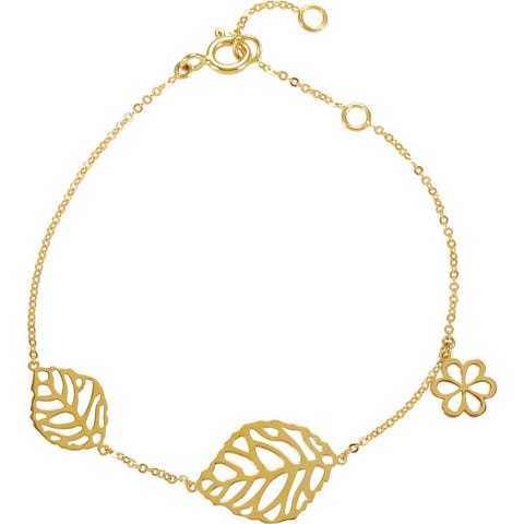 14k Yellow Gold Leaf & Floral-Inspired Bracelet
