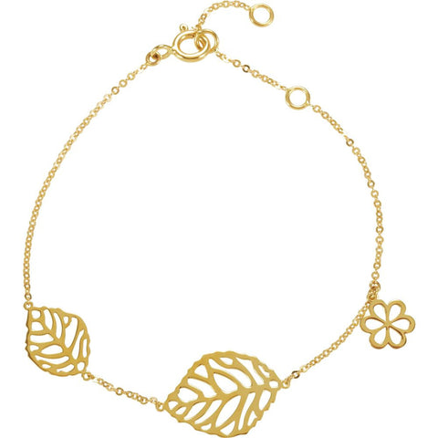 14k Yellow Gold Leaf & Floral-Inspired Bracelet 14k Yellow Gold Leaf & Floral-Inspired Bracelet