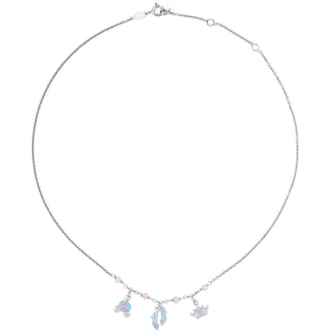 Sterling Silver Cinderella Enamel & Pink Cubic Zirconia 14-16" Necklace