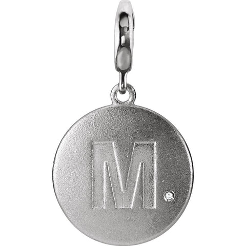 Sterling Silver Block Initial "M" Disc Charm with .005 CTW Diamond Accent