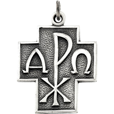 Sterling Silver 24.5x22mm Alpha Omega Cross 24" Necklace