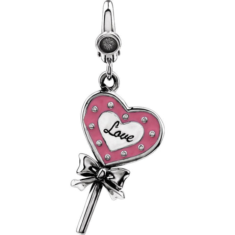 Sterling Silver Enamel Heart Shaped Lollipop Charm Sterling Silver Enamel Heart Shaped Lollipop Charm