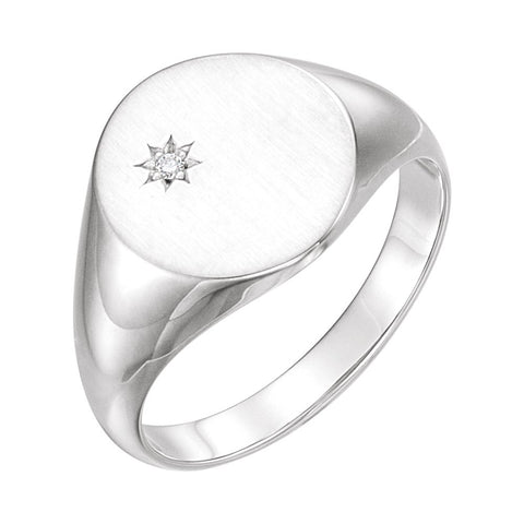 14k White Gold .02 CTW Diamond Signet Ring, Size 11