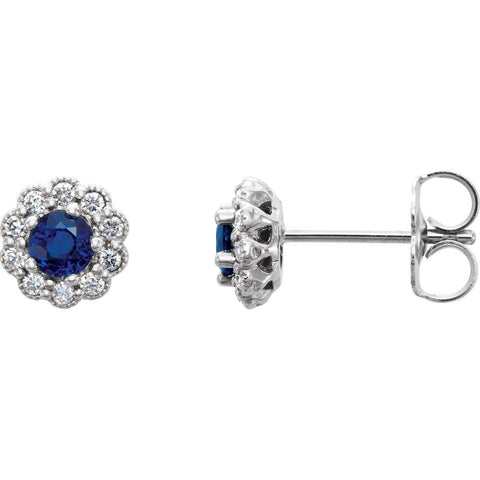 14k White Gold Blue Sapphire & 1/6 CTW Diamond Earrings