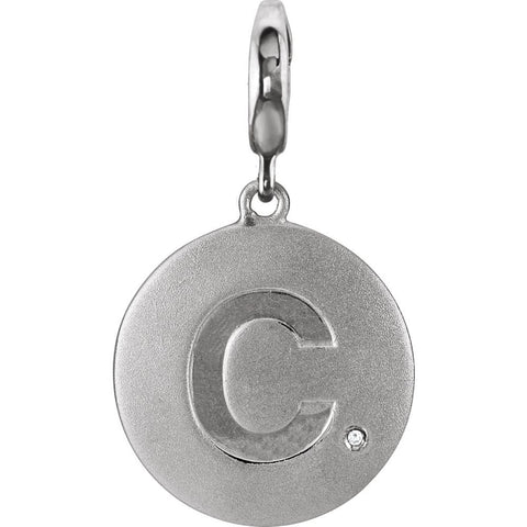 Sterling Silver Block Initial "C" Disc Charm with .005 CTW Diamond Accent