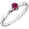 Sterling Silver Imitation Pink Tourmaline Bezel Ring, Size 7