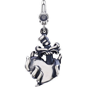 Sterling Silver Heart Charm with Dagger & Fire Sterling Silver Heart Charm with Dagger & Fire