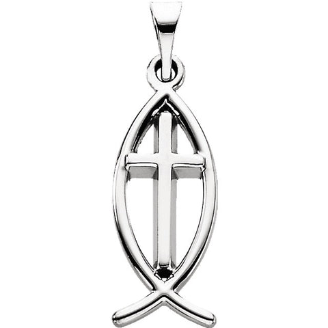 Sterling Silver 17x8mm Fish Pendant with Cross Sterling Silver 17x8mm Fish Pendant with Cross