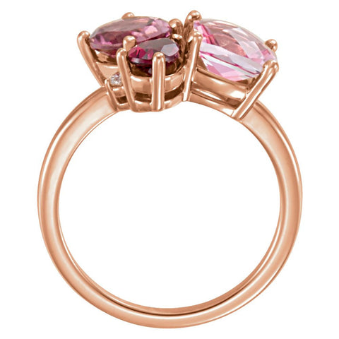 14k Rose Gold Multi-Gemstone & .05 CTW Diamond Cluster Ring , Size 7