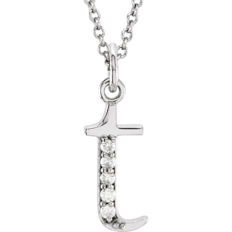 14k White Gold .03 CTW Diamond Lowercase Letter "t" Initial 16" Necklace