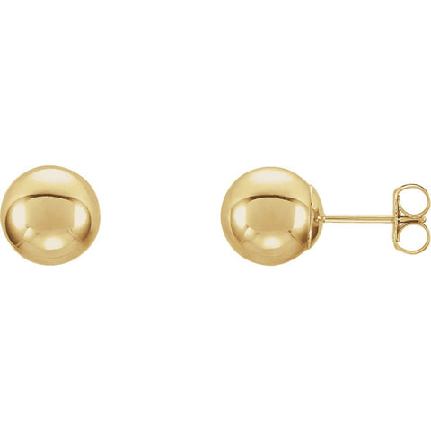14k Yellow Gold 8mm Ball Earrings with Bright Finish