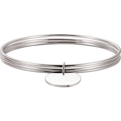 Sterling Silver Triple Bangle Bracelet with Circle Charm Sterling Silver Triple Bangle Bracelet with Circle Charm