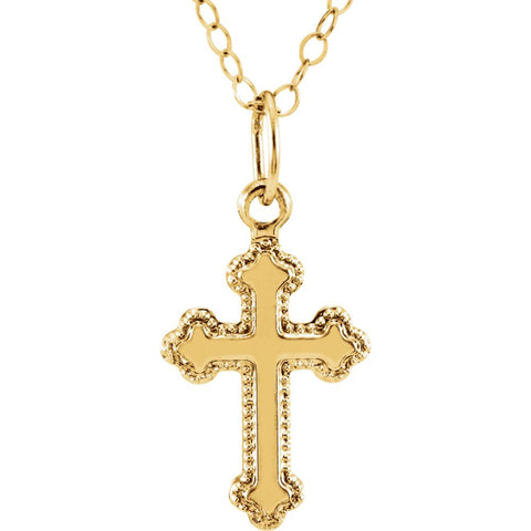 14k Yellow Gold 16x10mm Youth Cross 15" Necklace & Packaging