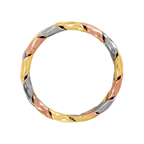 14K White, Yellow, & Rose Gold Hand Woven Band Size 12