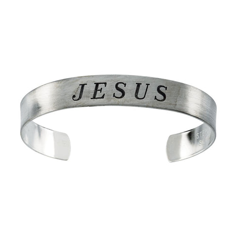 Sterling Silver Antiqued "Jesus" Cuff 9.5" Bracelet Sterling Silver Antiqued "Jesus" Cuff 9.5" Bracelet