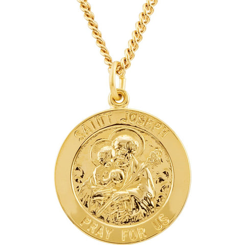 24K Gold Plated 22mm Round St. Joseph Medal 24" Necklace