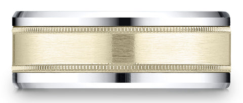 Benchmark-14k-Two-Toned-Gold-8mm-Comfort-Fit-Drop-Bevel-Satin-Finish-Milgrain-Design-Band--Size-6.25--CF208013S14KWY06.25
