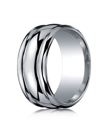 Benchmark Argentium Silver 10mm Comfort-Fit High Polished Design Wedding Band Ring, (Sizes 8 - 15)