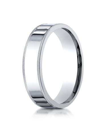 Benchmark 14K White Gold 6mm Flat Comfort-Fit Wedding Band Ring with Milgrain (Sizes 4 - 15 )