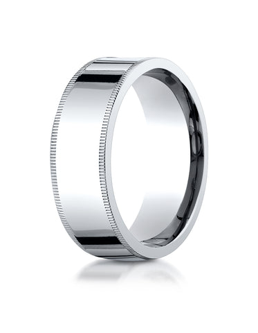 Benchmark Platinum 8mm Flat Comfort-Fit Wedding Band Ring with Milgrain (Sizes 4 - 15 )