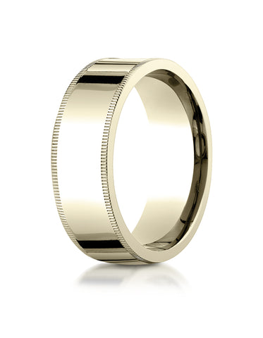 Benchmark 14K Yellow Gold 8mm Flat Comfort-Fit Wedding Band Ring with Milgrain (Sizes 4 - 15 )