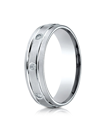 Benchmark 14K White Gold 6mm Comfort-Fit Burnish Set 8-Stone Satin Finish Diamond Eternity Ring (0.16ct)