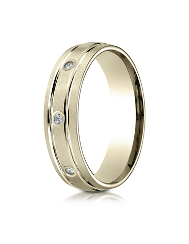 Benchmark 14K Yellow Gold 6mm Comfort-Fit Burnish Set 8-Stone Satin Finish Diamond Eternity Ring, 0.16ct