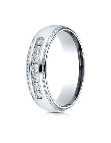 Benchmark 14K White Gold 6mm Comfort-Fit Channel Set 7-Stone Diamond Wedding Band Ring (0.42 ct.)