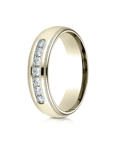 Benchmark 14K Yellow Gold 6mm Comfort-Fit Channel Set 7-Stone Diamond Wedding Band Ring (0.42 ct.)