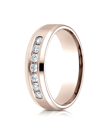 Benchmark 14K Rose Gold 6mm Comfort-Fit Channel Set 7-Stone Diamond Wedding Band Ring (0.42 ct.)
