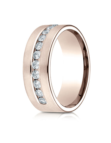 Benchmark 14K Rose Gold 8mm Comfort-Fit Channel Set 12-Stone Diamond Wedding Band Ring (0.72 ct.)
