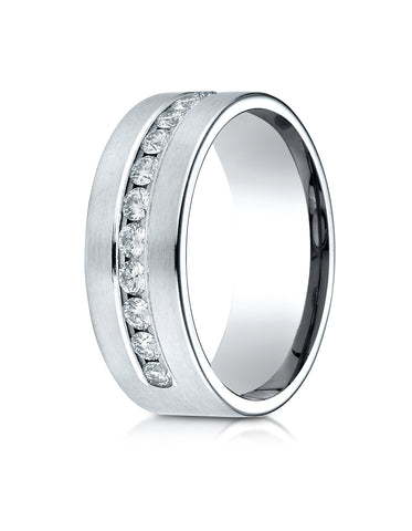 Benchmark 18K White Gold 8mm Comfort-Fit Channel Set 12-Stone Diamond Wedding Band Ring (0.72 ct.)