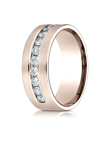Benchmark 14K Rose Gold 8mm Comfort-Fit Channel Set 12-Stone Diamond Wedding Band Ring (0.96 ct.)