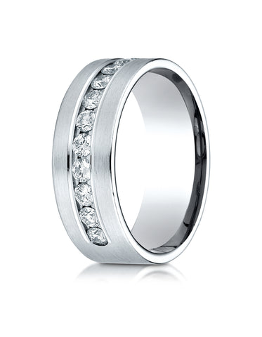 Benchmark 18K White Gold 8mm Comfort-Fit Channel Set 12-Stone Diamond Wedding Band Ring (0.96 ct.)