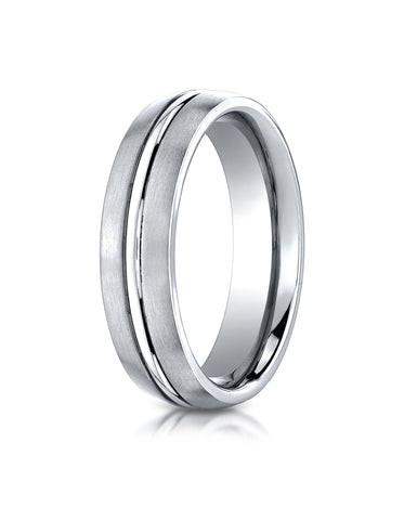 Benchmark Cobaltchrome 6mm Comfort-Fit Satin-Finished Design Wedding Band Ring, (Sizes 6 - 14)