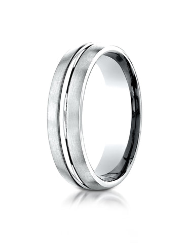 Benchmark 10K White Gold 6mm Comfort-Fit Satin-Finished with High Polished Center Cut Carved Design Ring