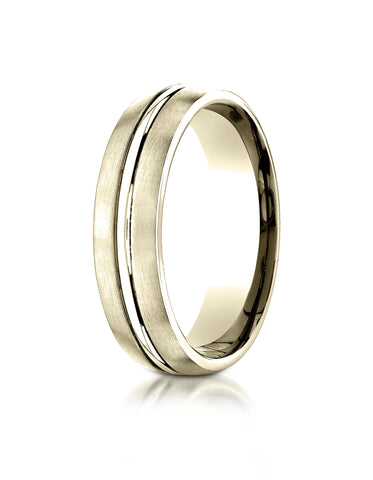 Benchmark 10K Yellow Gold 6mm Comfort-Fit Satin-Finished w/  High Polished Center Cut Carved Design Ring