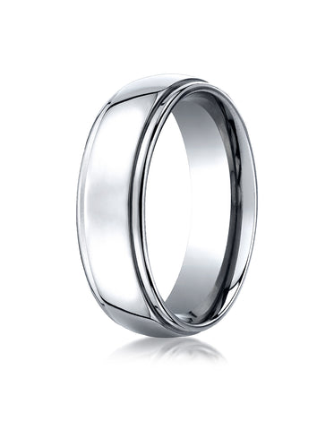 Benchmark Cobaltchrome 7mm Comfort-Fit High Polished Design Wedding Band Ring, (Sizes 6 - 14)