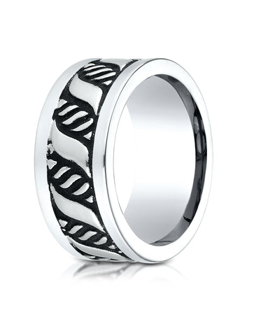 Benchmark Cobaltchrome 10mm Comfort-Fit Blackened Pattern Wedding Band Ring, (Sizes 6 - 14)
