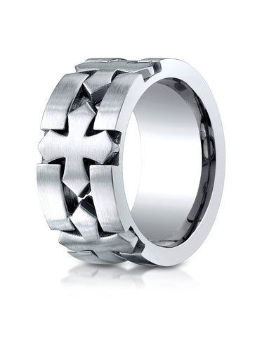 Benchmark Cobaltchrome 10mm Comfort-Fit Satin-Finished Celtic Cross Design Wedding Band Ring