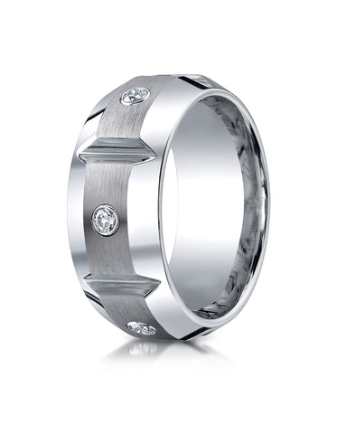 Benchmark Cobaltchrome 10mm Comfort-Fit 3-Stone Diamond Design Wedding Band Ring (0.20 cttw)