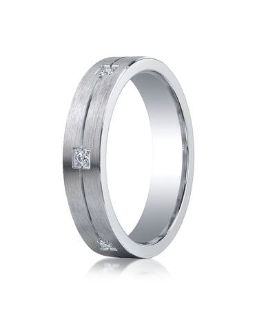 Benchmark Argentium Silver 5mm Comfort-Fit Pave Set 6-Stone Diamond Design Wedding Band Ring (0.12 cttw)