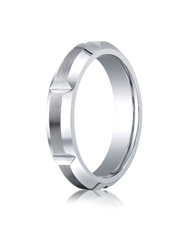 Benchmark Cobaltchrome  Comfort-Fit with High Polished Grooves & Beveled Edge Design Wedding Band Ring