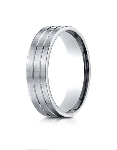 Benchmark 10K White Gold 6mm Comfort-Fit with Parallel Center Cuts Carved Design Wedding Band Ring