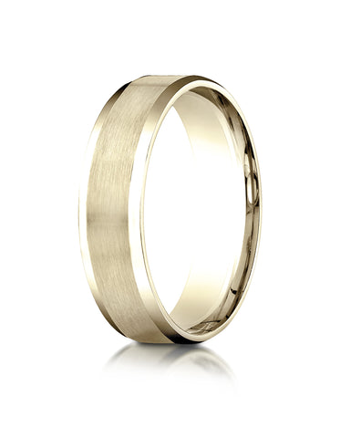 Benchmark 10K Yellow Gold 6mm Comfort-Fit Satin-Finish w/  High Polished Beveled Edge Carved Design Ring