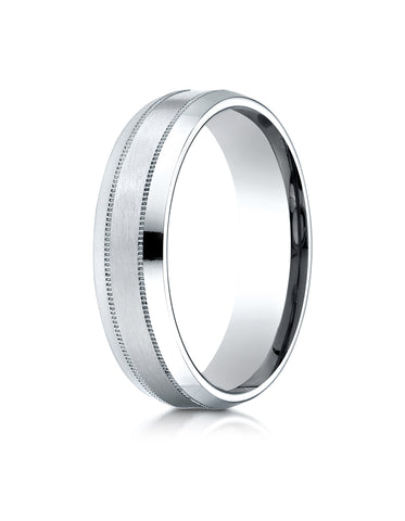 Benchmark 10K White Gold 6mm Comfort-Fit Satin-Finished with Milgrain Carved Design Wedding Band Ring