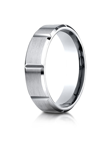 Benchmark 10K White Gold 6mm Comfort-Fit Satin-Finished Grooves Carved Design Wedding Band Ring