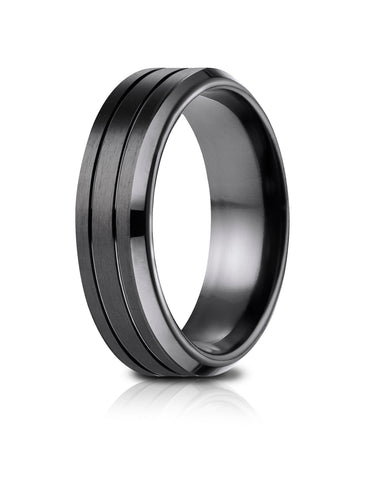 Benchmark Blackened Cobalt 7mm Comfort-Fit Beveled Edge Satin Finish Horizontal Cut Design Ring
