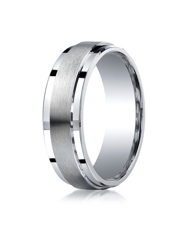 Benchmark Argentium Silver 7mm Comfort-Fit Satin-Finished Design Wedding Band Ring, (Sizes 6 - 15)